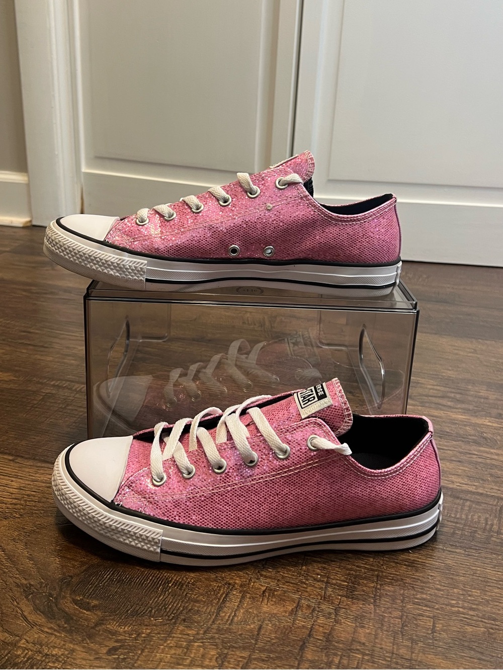 Converse Kids Chuck Taylor All Star Pink Glitter Low-Top  Sneakers Size Girls 7